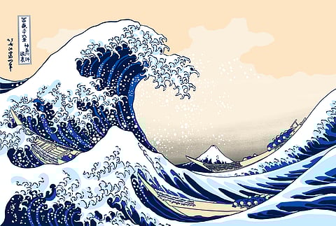 “The Great Wave off Kanagawa” is a woodblock print by Japanese ukiyo-e artist Hokusai that was created during the Edo period