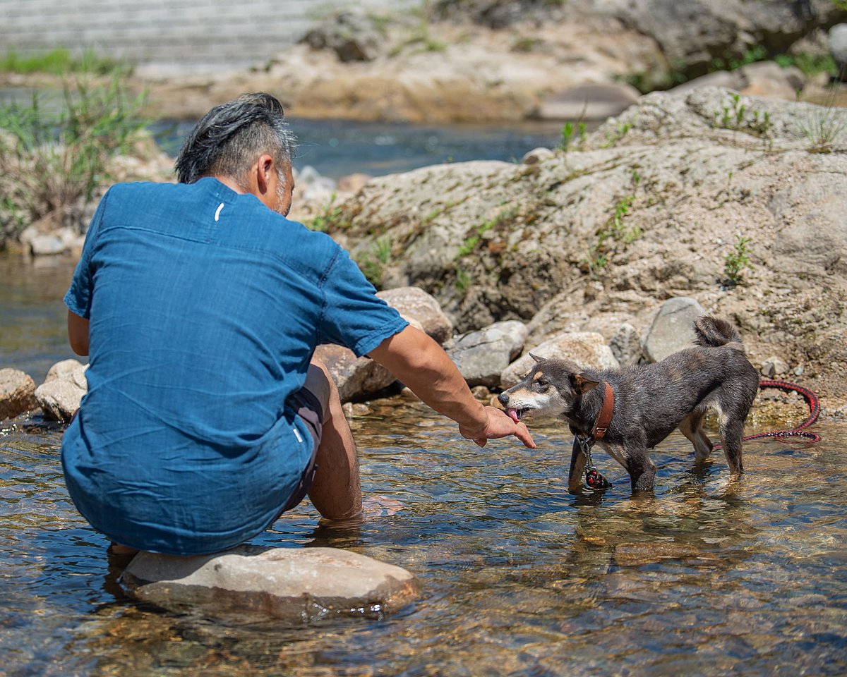 Dog breeder Nagira-san with his dog, a Jomon Shiba type. This rare type of Shiba Inu is found almost exclusively in Japan