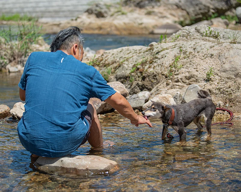 Dog breeder Nagira-san with his dog, a Jomon Shiba type. This rare type of Shiba Inu is found almost exclusively in Japan