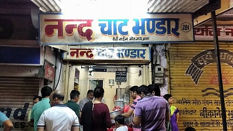 The tanginess of the water and the crispiness of the puris are what stand out at Nand Chaat Bhandar's paani puri