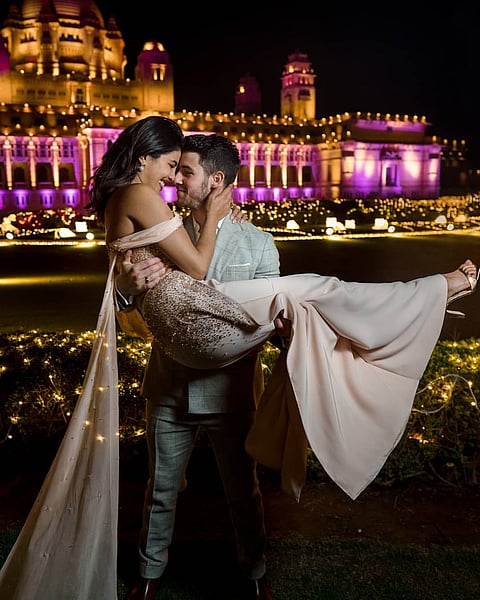 Priyanka Chopra Jonas (left) and Nick Jonas (right) held their wedding festivities at the Umaid Bhawan Palace in 2018