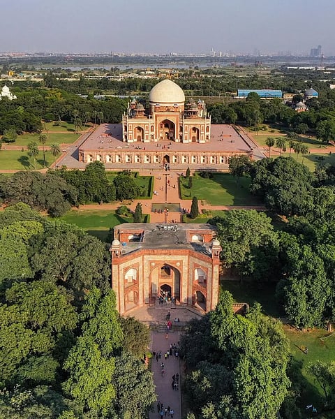 An aerial view of Humayun's Tomb