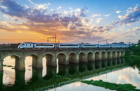 A Vande Bharat train in Pune, Maharashtra 