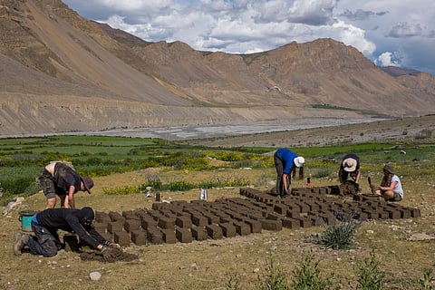 The "Greening the Desert" program where volunteers learn traditional mud-building techniques