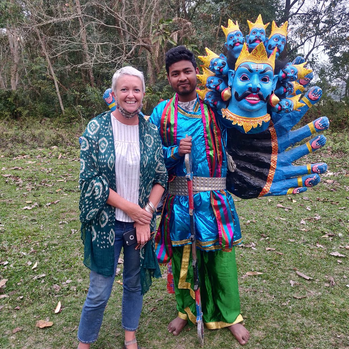 A guest with a mask maker from Majuli in Assam