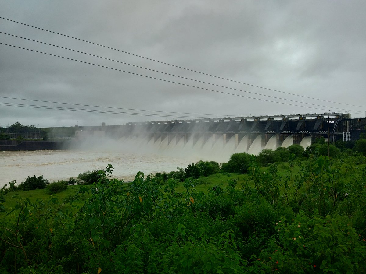 The Bargi Dam on the Narmada River during the monsoon