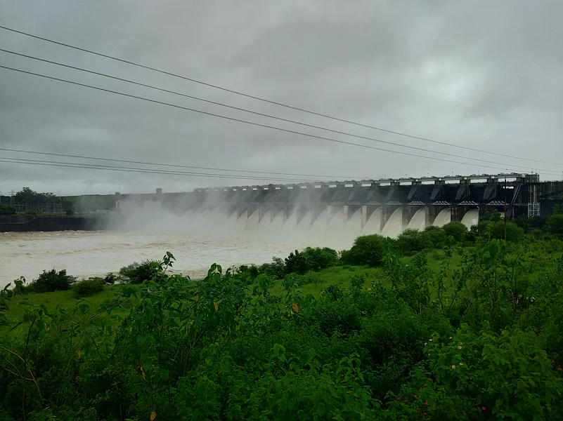 The Bargi Dam on the Narmada River during the monsoon