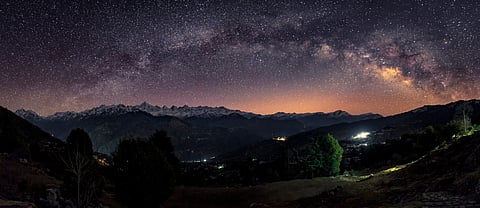 A night view of the Panchachuli peaks from Munsiyari in Uttarakhand