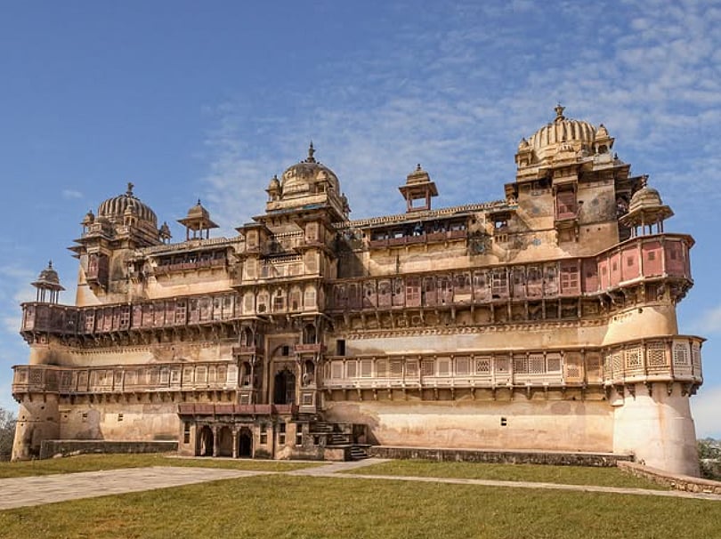 A majestic view of the Orchha Fort complex