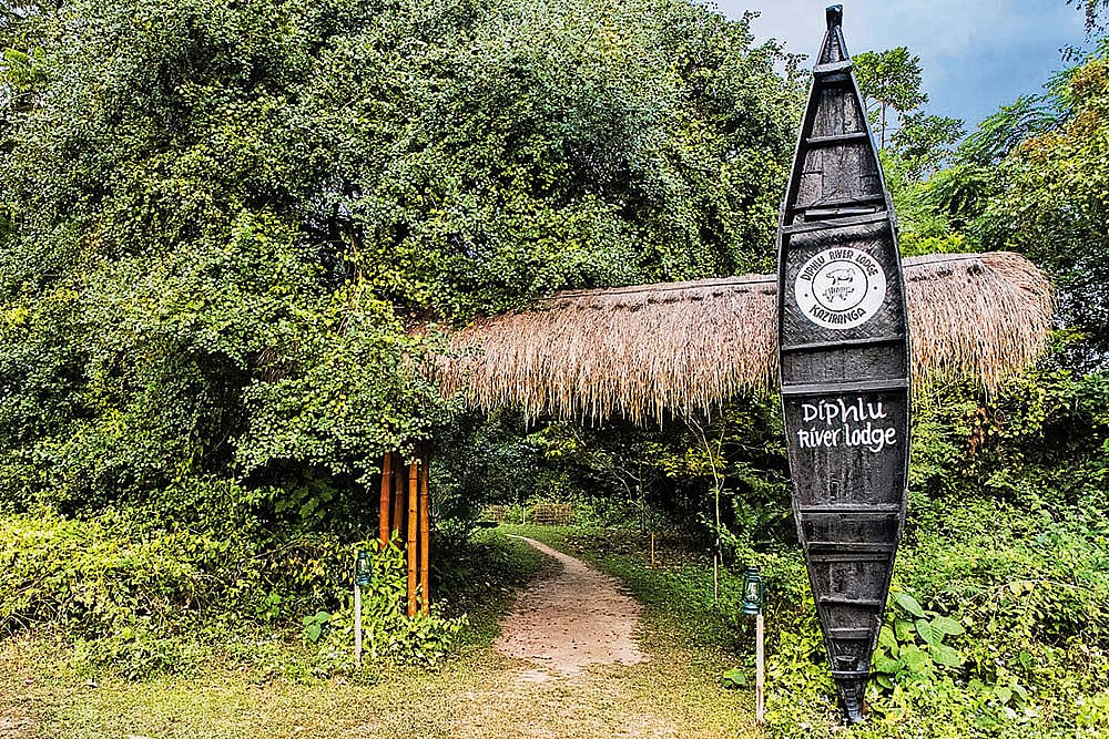 The Diphlu River Lodge is located along three sides of Kaziranga National Parks perimeter