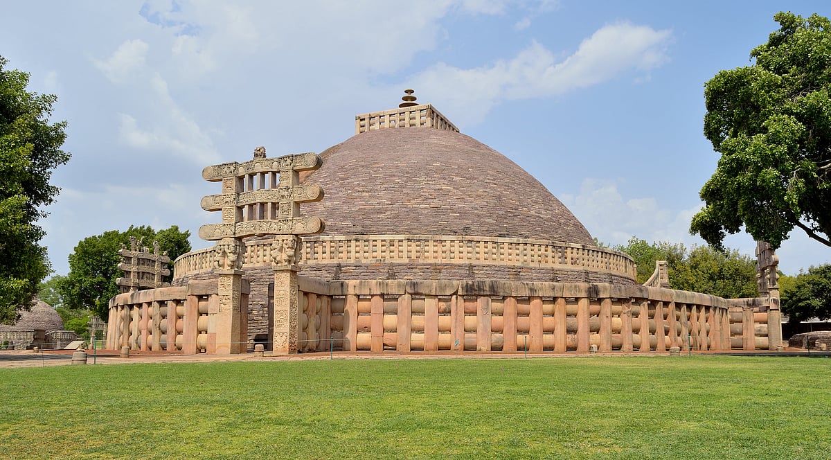 The Great Stupa at Sanchi is one of the oldest stone structures in India and a UNESCO World Heritage Site