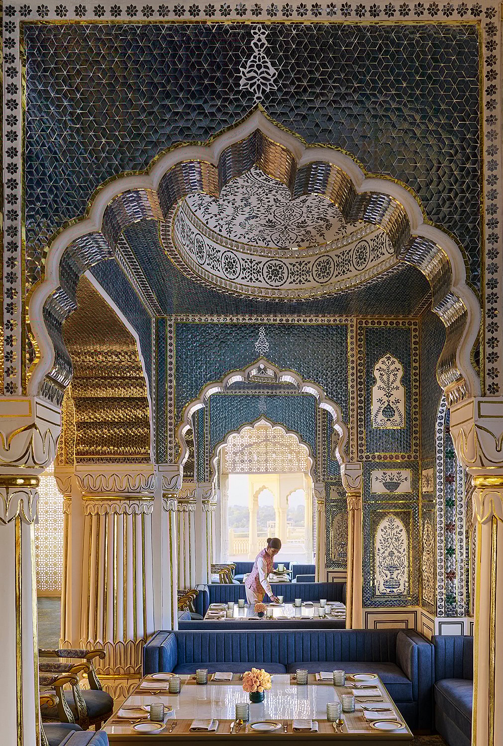 The glistening Sheesh Mahal at Anantara Jewel Bagh, Jaipur. 