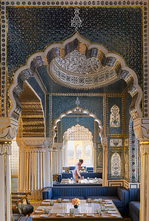 The glistening Sheesh Mahal at Anantara Jewel Bagh, Jaipur. 