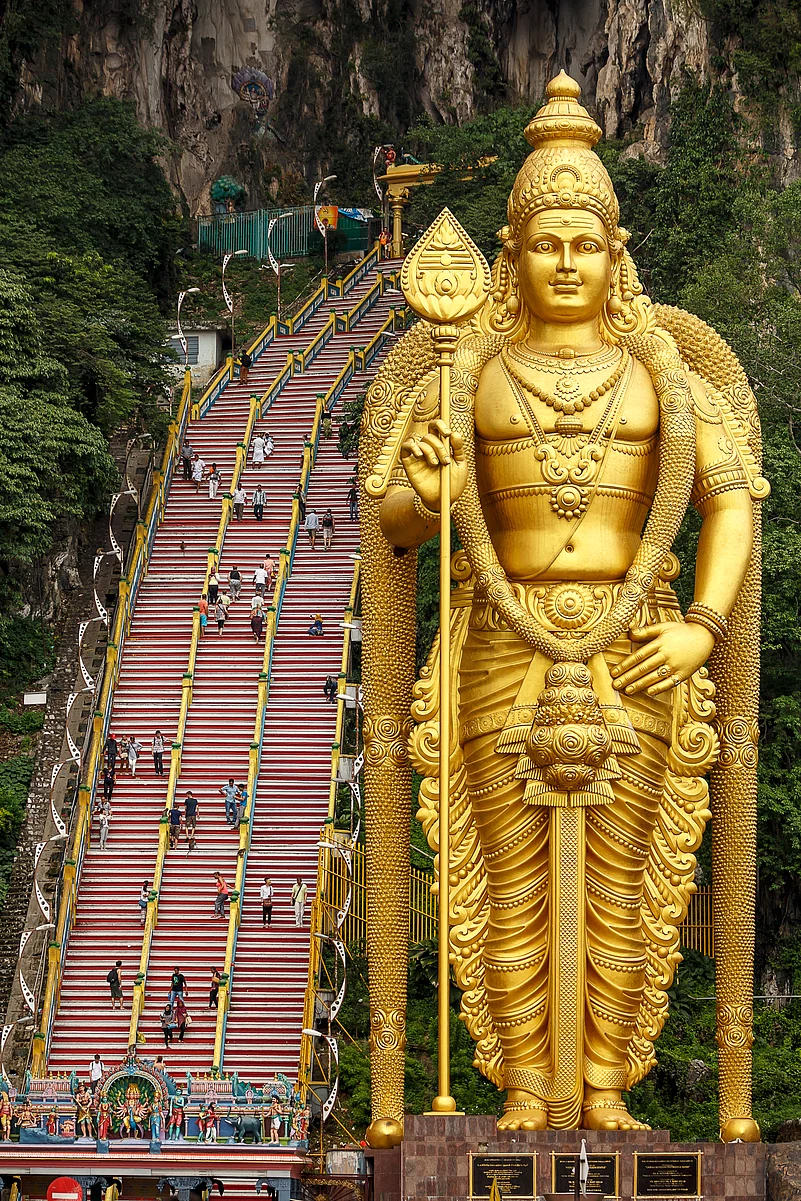 Statue of deity Muragan and entrance at Batu Caves in Kuala Lumpur, Malaysia