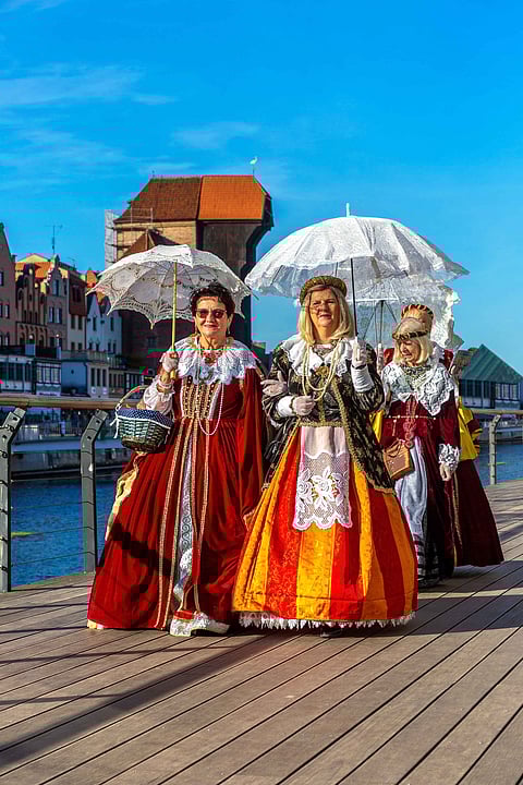 Polish women in their traditional dress in Gdańsk 