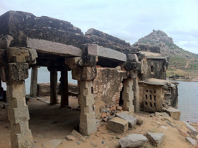 Ramparts of the fort stand flanking the Bhogasamudram lake