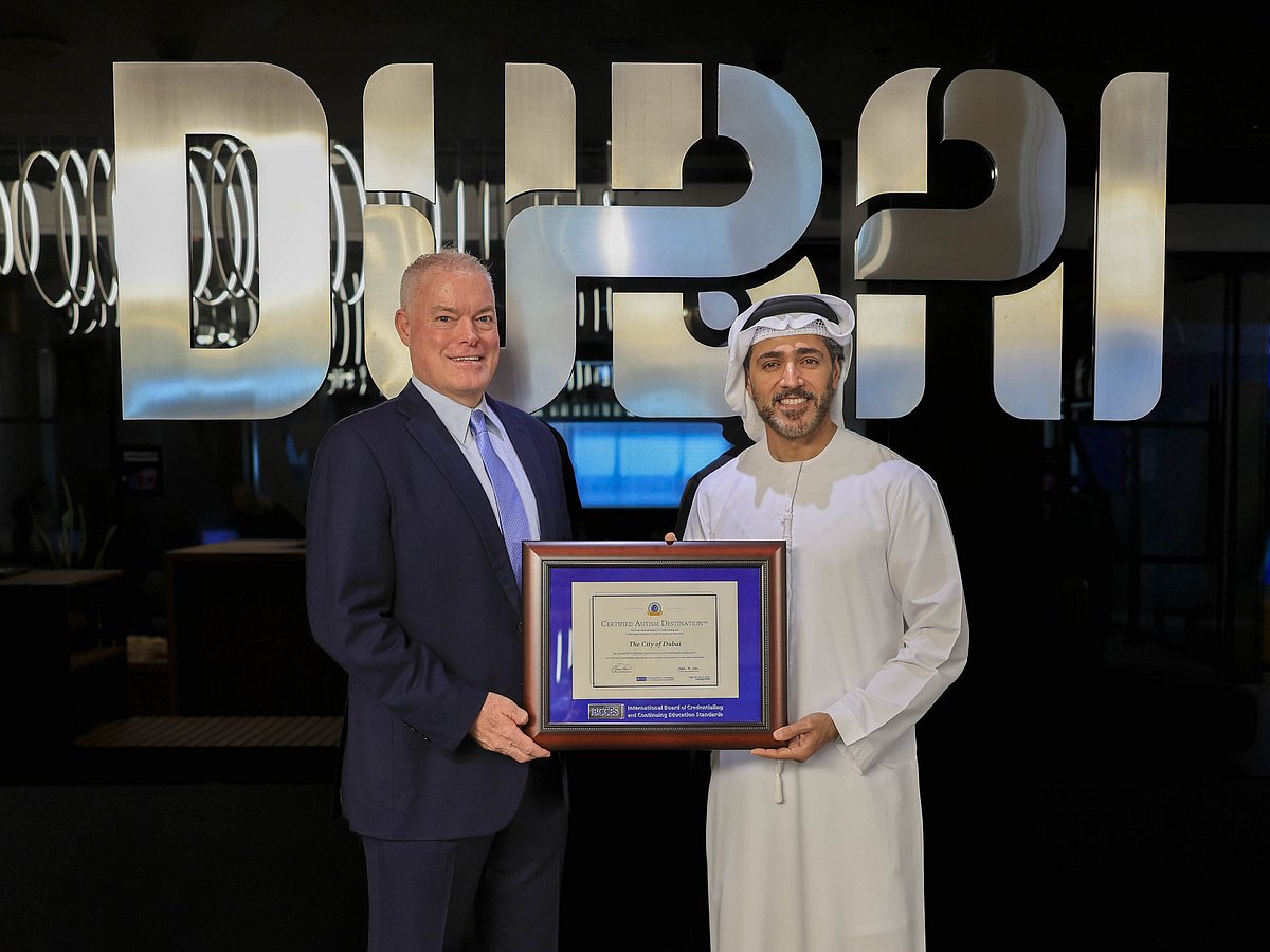 His Excellency Issam Kazim (right), the CEO of Dubai Corporation for Tourism and Commerce Marketing,  and Myron Pincomb (left), the IBCCES Board Chairman and CEO, at the announcement of Dubai as a “Certified Autism Destination”