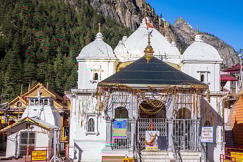 The Gangotri temple, which is dedicated to the Hindu goddess Ganga, is nestled among Himalayan peaks, glaciers and dense forests