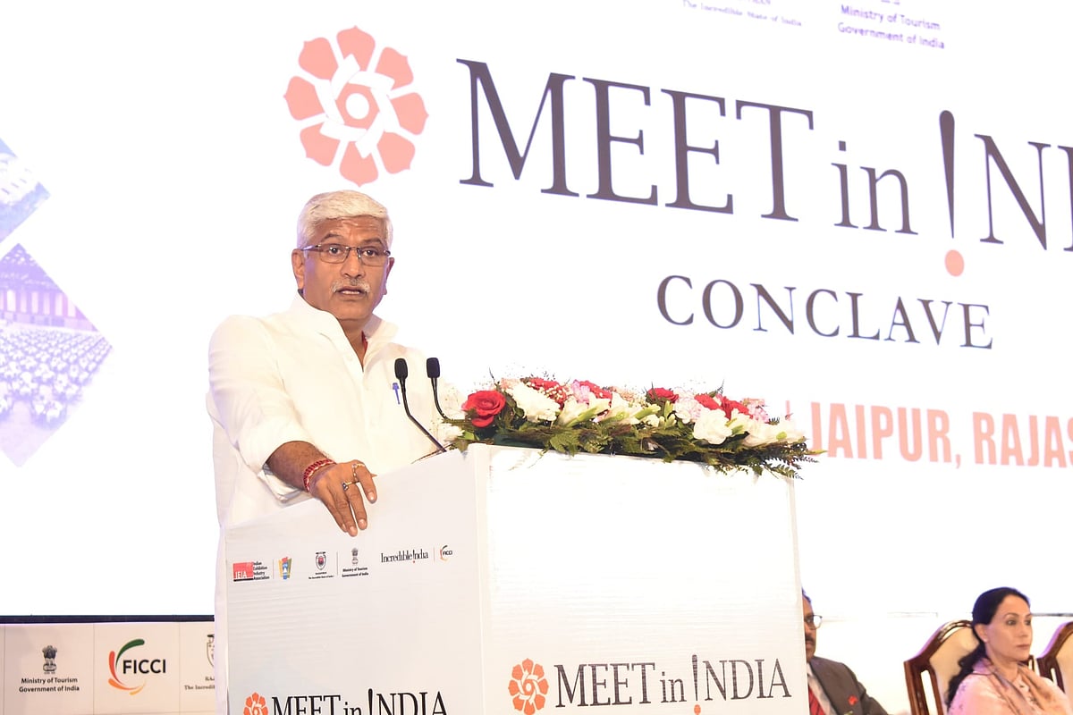 Gajendra Singh Shekhawat speaking at the Meet in India conclave on May 5, 2025
