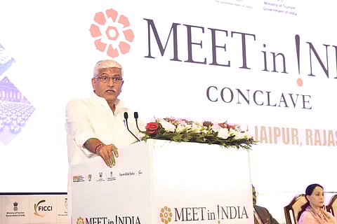 Gajendra Singh Shekhawat speaking at the Meet in India conclave on May 5, 2025