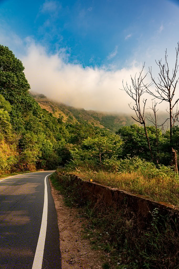 Shutterstock : A beautiful sunrise in the Western Ghats, Charmadi Ghat