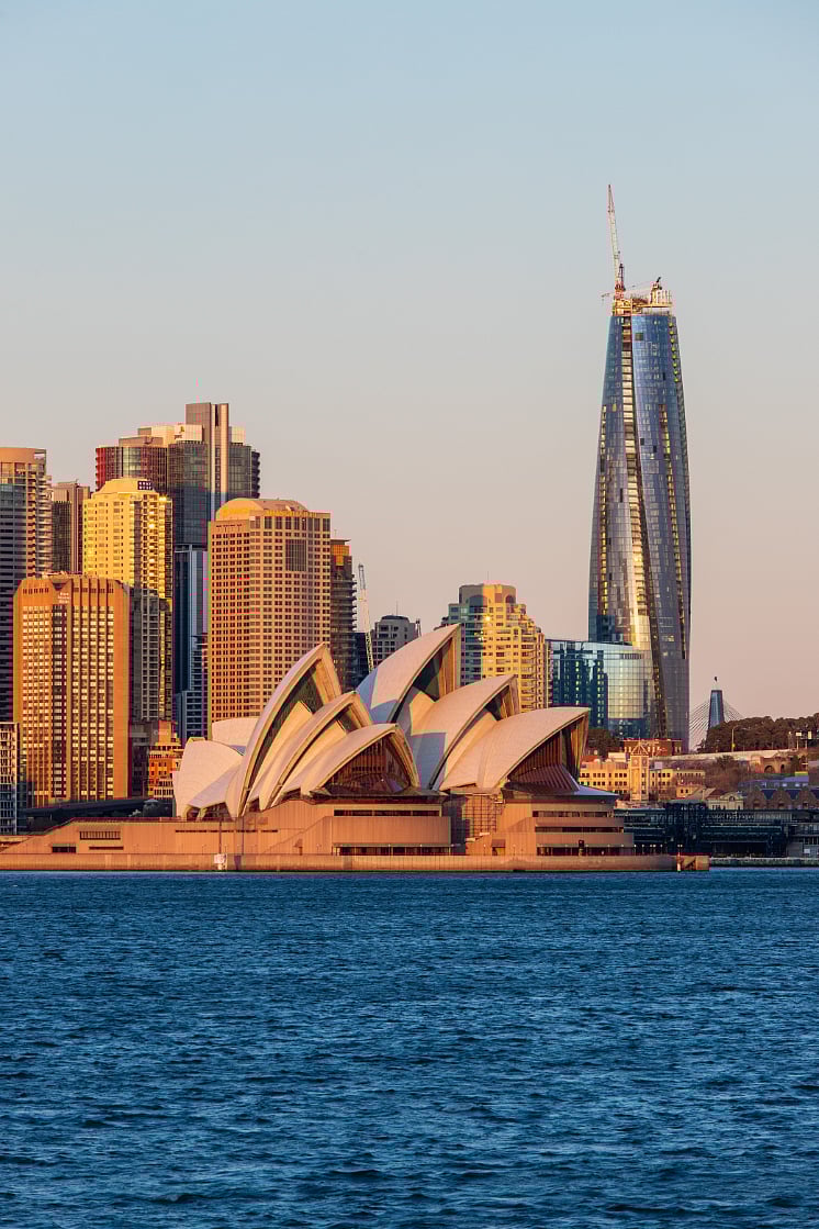 View of Sydney Opera House with surrounding building in a sunny morning