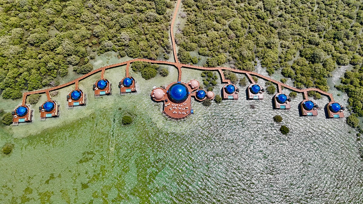 An aerial view of LuxeGlamp’s new glamping retreat in Umm Al Quwain