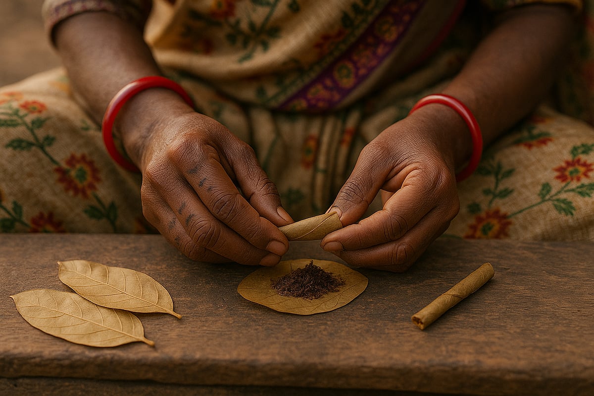 Bidis made using tendu leaves—soft, fragrant wrappers for small hand-rolled cigarettes.