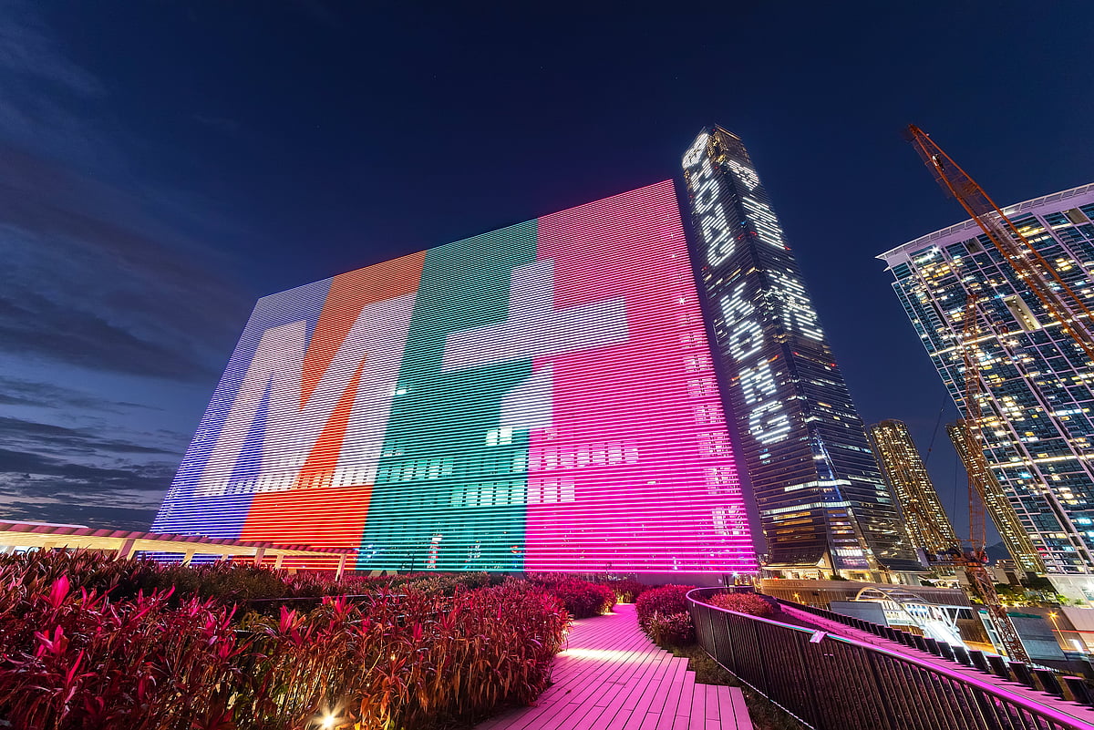 The M+ façade has one of the largest LED screens in the world