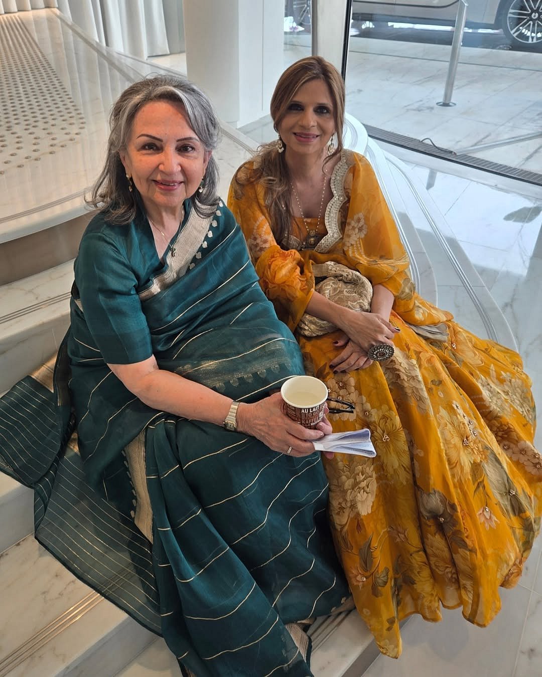 Sharmila Tagore (left) with her daughter Saba Pataudi at the 2025 Cannes Film Festival