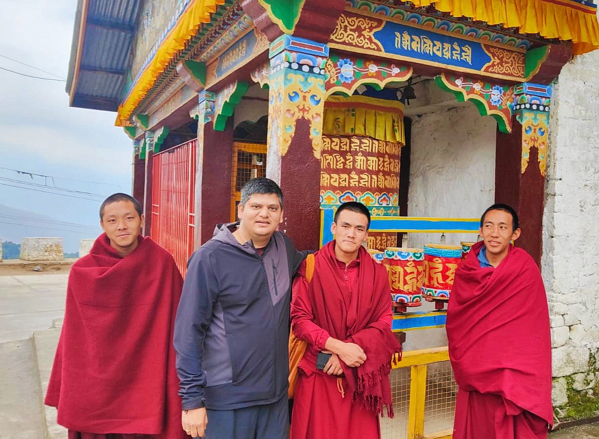 Prasenjit Sharma with monks at Tawang Monastery - Prasenjit Sharma