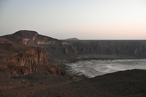 The Al Wahbah Crater is a volcanic site with a lake