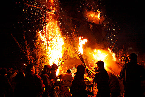 The highlight of the Jambay Lhakhang Drup festival is the mewang (fire blessing ceremony)