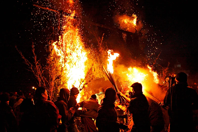 The highlight of the Jambay Lhakhang Drup festival is the mewang (fire blessing ceremony)