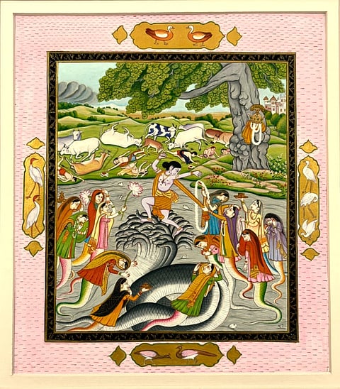 The Kaliya Daman from the "Bhagavata Purana." Painted by Bundela's students