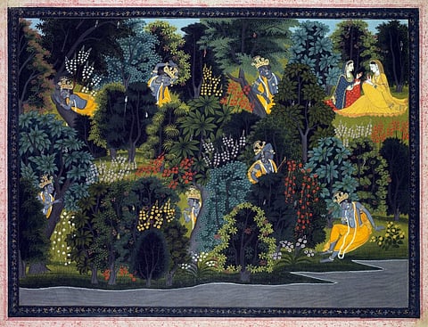 Krishna’s longing for Radha from the "Gita Govinda" of Jayadeva circa 1820-1825 (Kangra)