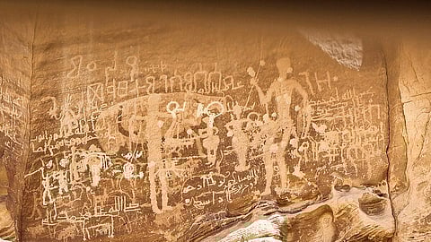 The petroglyphs and inscriptions reflect a continuous cultural heritage that spans from prehistoric times