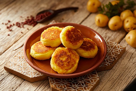Llapingachos are fried potato pancakes from Ecuador