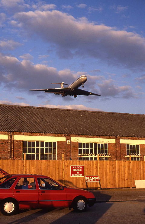 Plane landing at Heathrow Airport 
