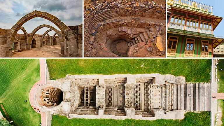 In clockwise direction - Champaner-Pavagadh Archaeological Park (Panchmahal District), Dholavira, Pol Area, Old Ahemedabad, Rani ki Vav. - null