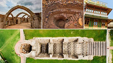 In clockwise direction - Champaner-Pavagadh Archaeological Park (Panchmahal District), Dholavira, Pol Area, Old Ahemedabad, Rani ki Vav.