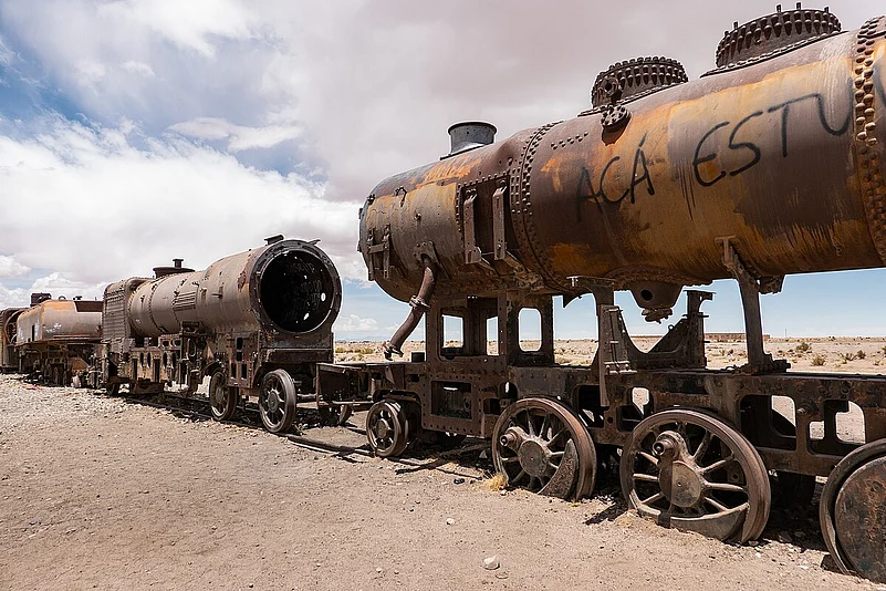 The Train Cemetery, also known as Cementerio de Trenes, near Uyuni, Bolivia