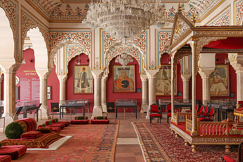 The historic Hall of Public Audience (Sabha Niwas) at the City Palace, Jaipur