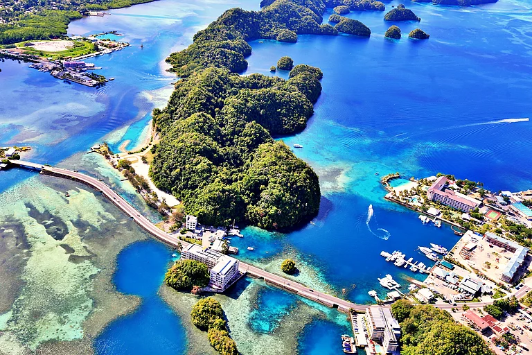 An aerial view of Koror, the largest city in Palau - triphibian_productions/Shutterstock