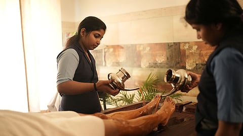 In Ayurveda, oils are used for various therapeutic purposes, including massage and skin care, to promote balance among the body's three doshas: vata, pitta and kapha