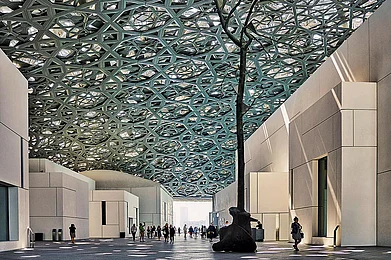 Courtesy: Department of Culture and Tourism – Abu Dhabi : The dome of the Louvre Abu Dhabi is a geometric structure made up of 7,850 stars