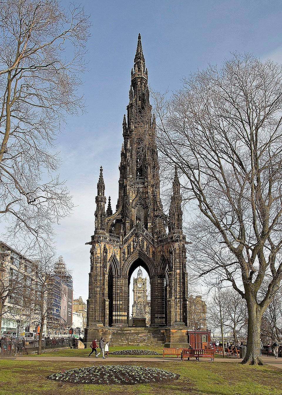 The Scott Monument viewed from Princes Street Gardens in Edinburgh