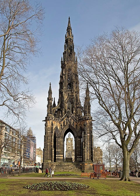 The Scott Monument viewed from Princes Street Gardens in Edinburgh