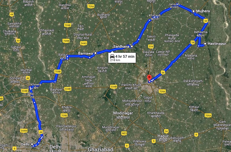 Meerut road trip map