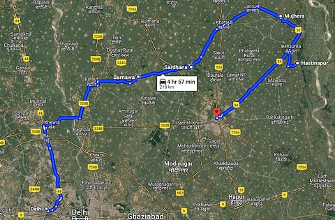 Meerut road trip map